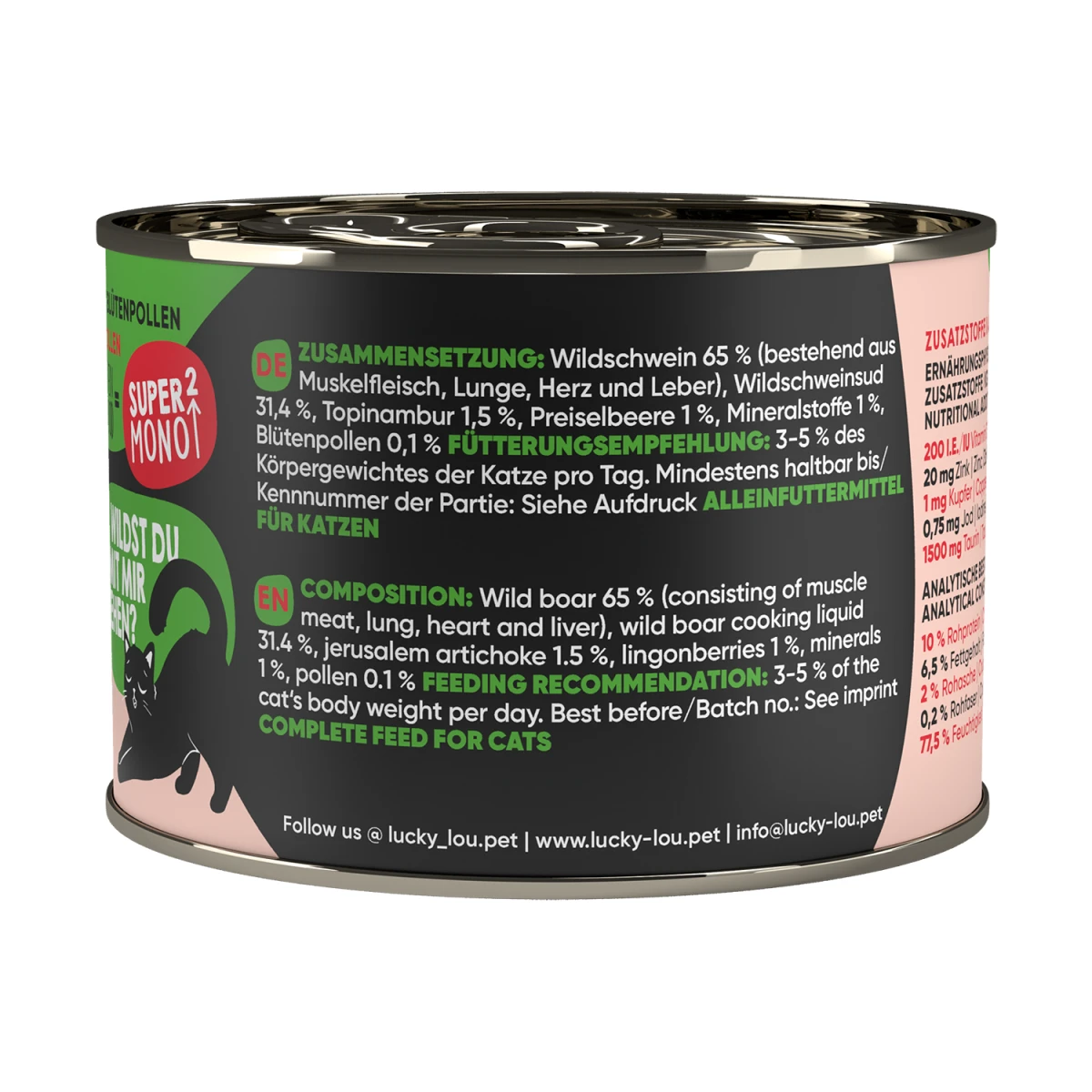 Lucky Lou SuperMono² Wildschwein 200g.-Dose 2 Lucky Lou SuperMono² Wildschwein 200g.-Dose – Bild 2
