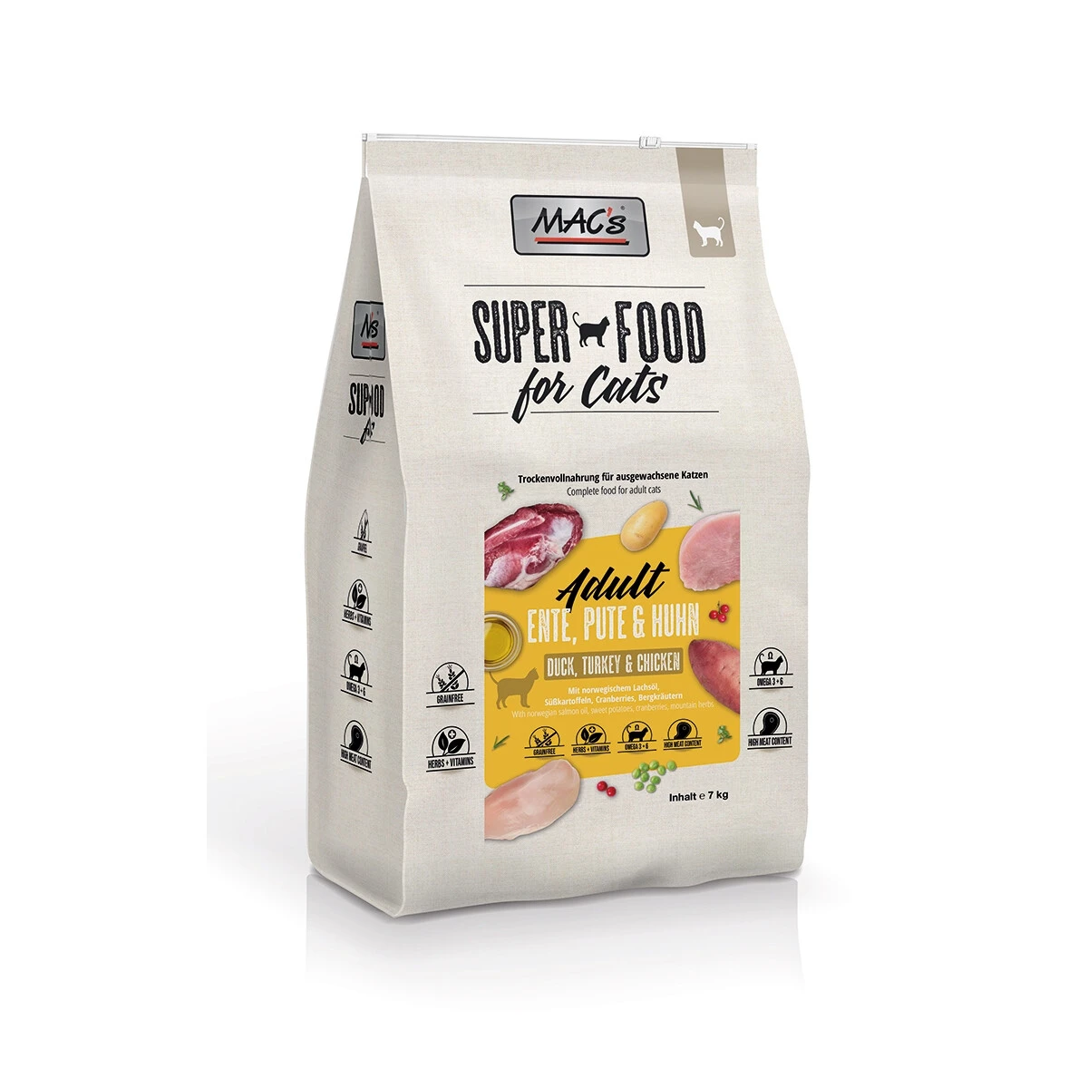 Macs Cat Adult Ente, Pute & Huhn 7kg. 1 Macs Cat Adult Ente, Pute & Huhn 7kg.
