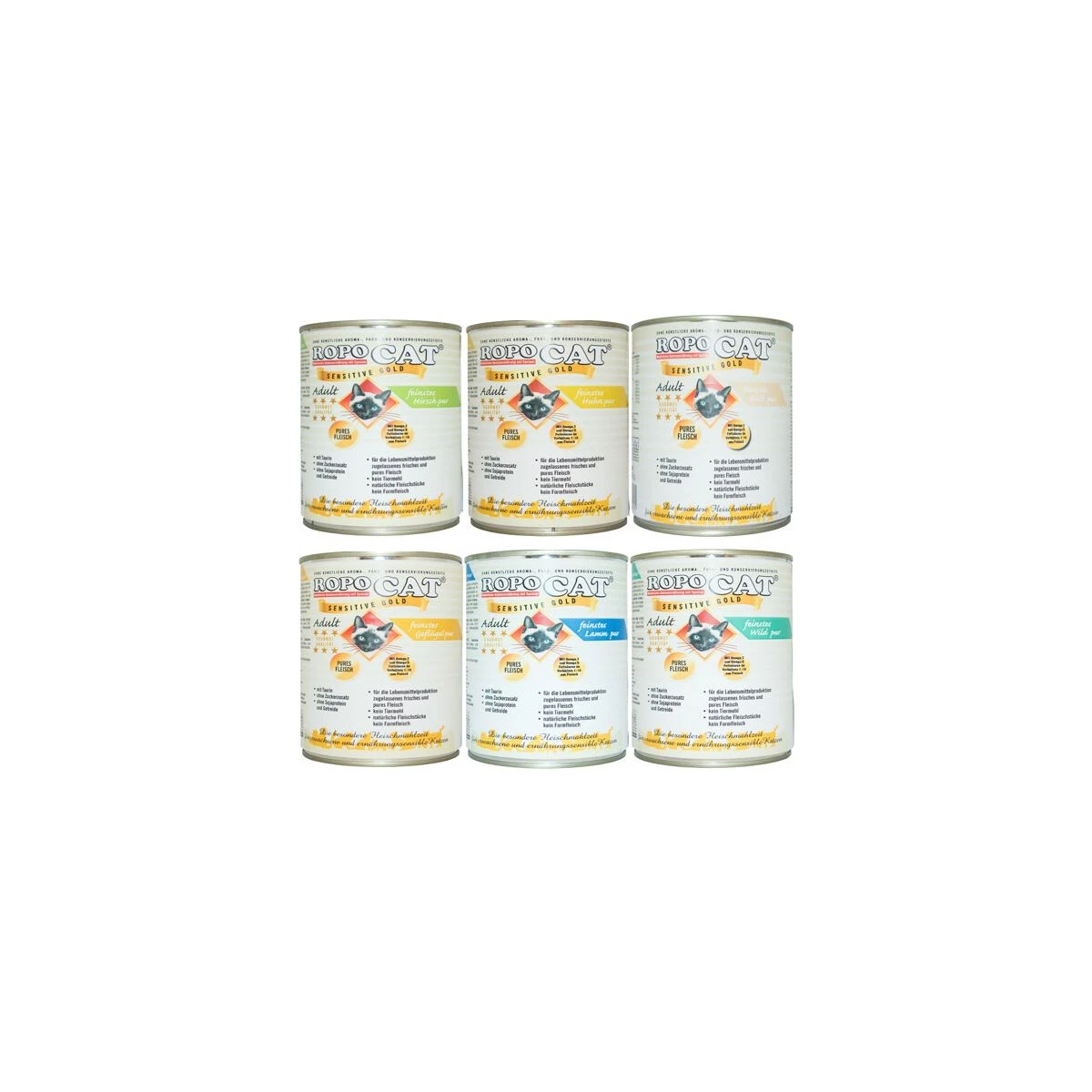 Ropocat Sensitive Gold Probierpakerl PUR 6 X 800g. 1 Ropocat Sensitive Gold Probierpakerl PUR 6 X 800g.