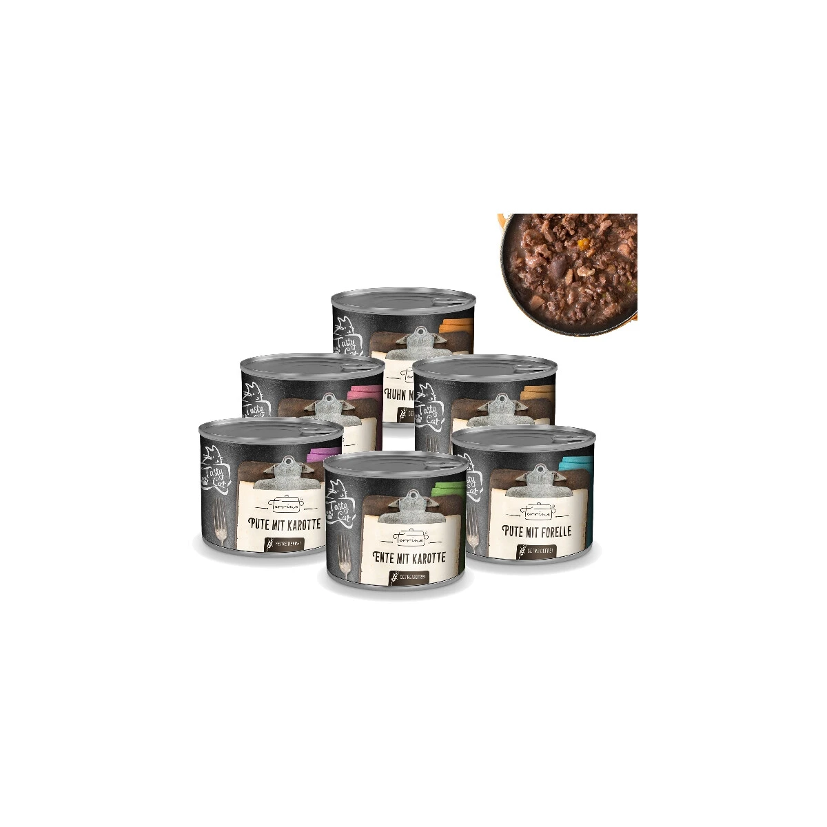 TastyCat Terrine Probierpakerl 6 X 180g. 1 TastyCat Terrine Probierpakerl 6 X 180g.
